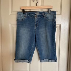 New York And Company Womens Blue Jean Bermuda Shorts Medium Wash Denim Cuffed 12